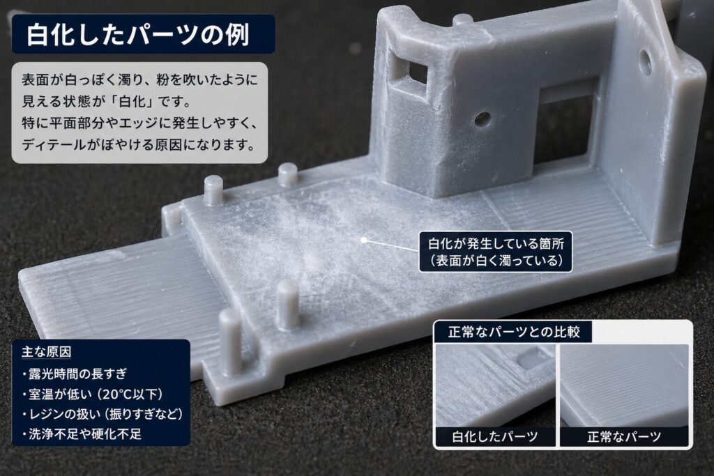 whitening on resin 3D print surface close-up