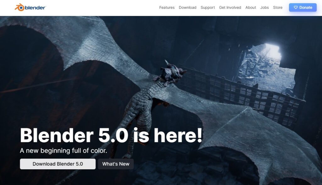 Screenshot of blender official site