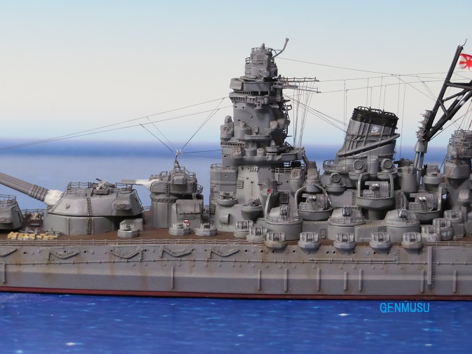 1/700 Fujimi NEXT Battleship Yamato – port-side midship detail after converting from full-hull to waterline.
