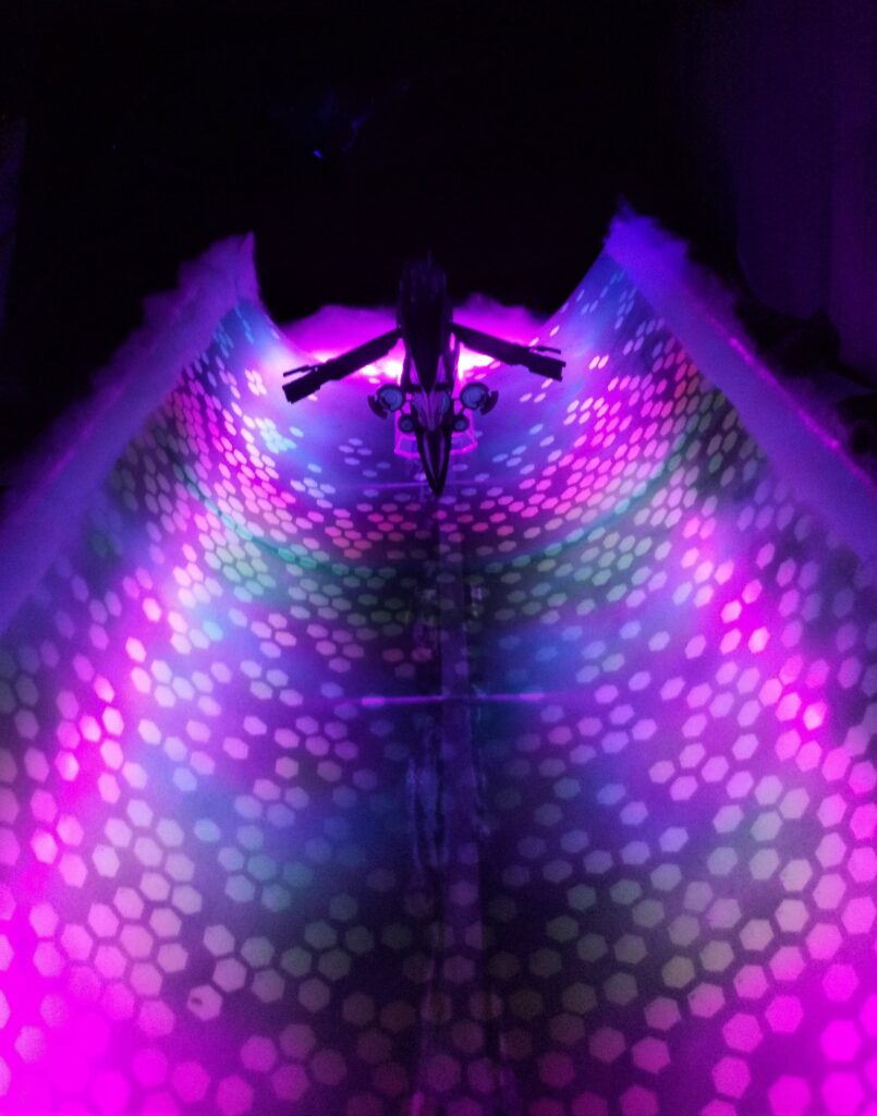 Arpeggio of Blue Steel Fog Fleet model recreating the gravitational convergence tunnel used when firing the Super-Graviton Cannon.