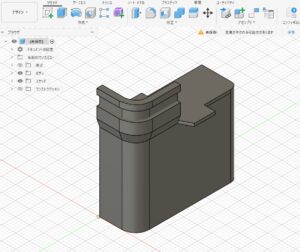Fusion 360 screenshot of the 1/150 IJN destroyer Yukikaze bridge superstructure built up to three tiers using sketch extrude, offset faces, and loft-based shaping