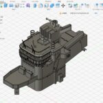 Fusion 360 CAD model of the 1/150 IJN destroyer Yukikaze bridge superstructure with detailed platforms, windows, and fittings