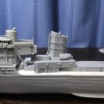 PLA FDM-printed bridge superstructure installed on a 1/150 IJN destroyer Yukikaze hull for fit check (Fusion 360 design)