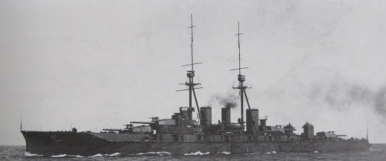 Historic photo of Japanese battlecruiser Kongō (1914 era) being towed to Belfast