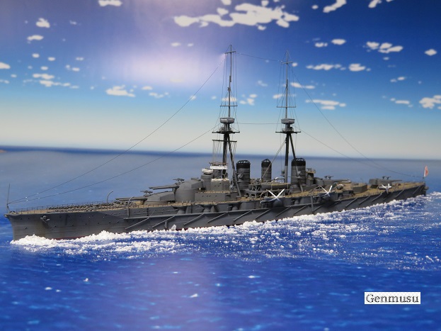 Color version of the recreated Belfast-style scene with a 1/700 scale battlecruiser Kongō (1914)