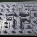 ABS-like resin build plate filled with small deck fittings for a 1/150 IJN destroyer Yukikaze, including machine guns, radar parts, cranes, and thin components printed with supports