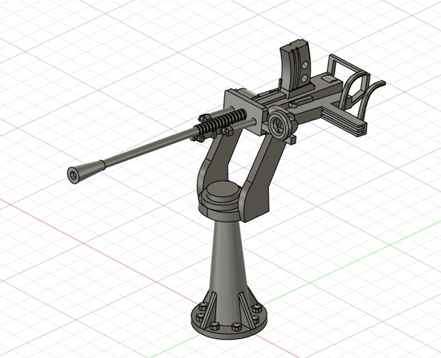 Fusion 360 CAD model of the Type 96 25mm single mount anti-aircraft gun for the 1/150 IJN destroyer Yukikaze (detailed 3D modeling)