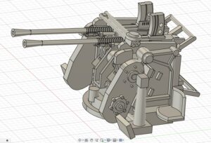 Fusion 360 CAD model of the Type 96 25mm twin mount anti-aircraft gun for the 1/150 IJN destroyer Yukikaze (detailed 3D modeling)