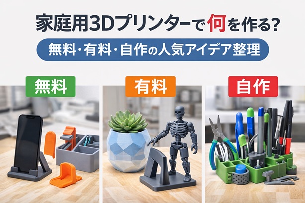 Thumbnail image for an article about what to make with a home 3D printer, comparing free, paid, and DIY 3D printing ideas