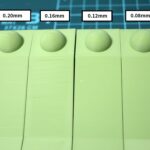 Comparison of FDM layer heights 0.20mm, 0.16mm, 0.12mm, and 0.08mm using a test piece with a slope and dome to show differences in surface finish