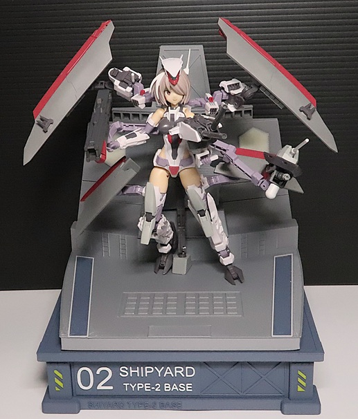 Frame Arms Girl Kongo displayed on a SHIPYARD Type-2 base at Okahobi 2026