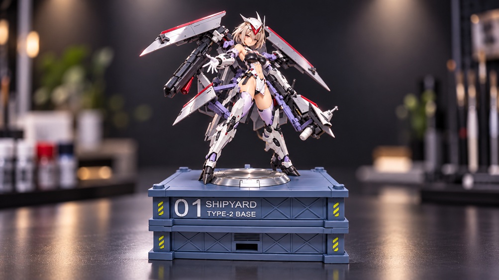 Concept image of a mecha girl posed on the Type-2 modular display base